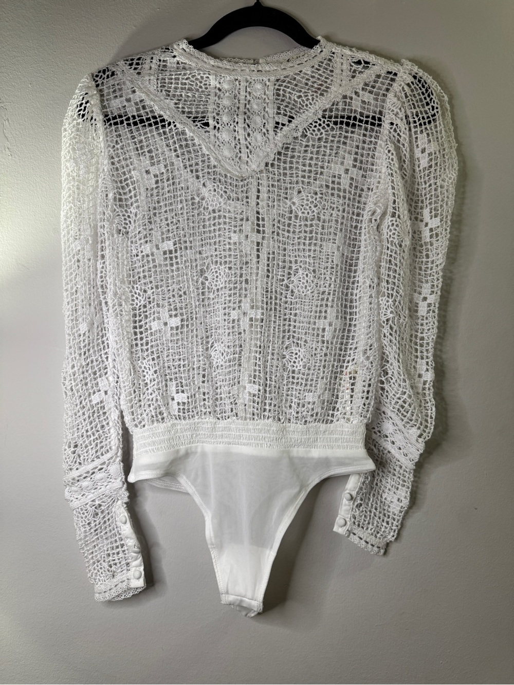 Intimately Free People White Crochet Long-Sleeve Bodysuit Sz XS